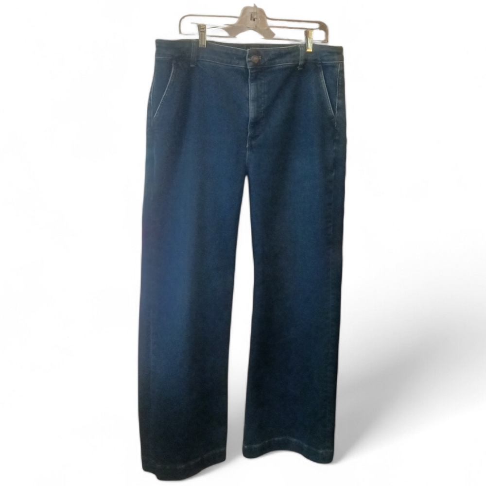 J. Crew High-Rise Trouser Jean Wide Leg Stretch Indigo Blue Size 32 (Fits 35)